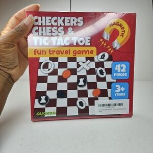 Magnetic Checkers, Chess & Tic Tac Toe Game - Red